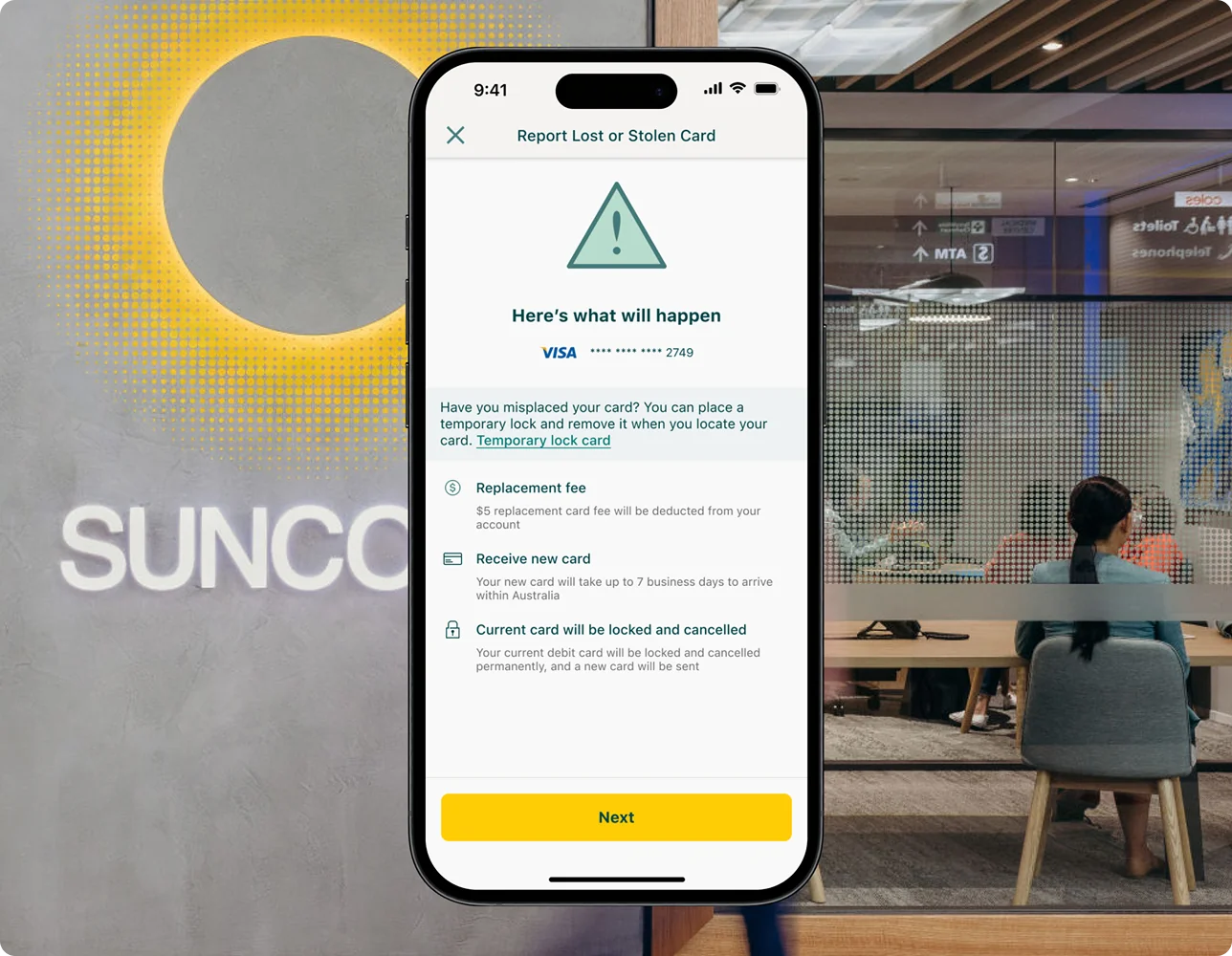 Suncorp Bank Lost and Stolen Card feature