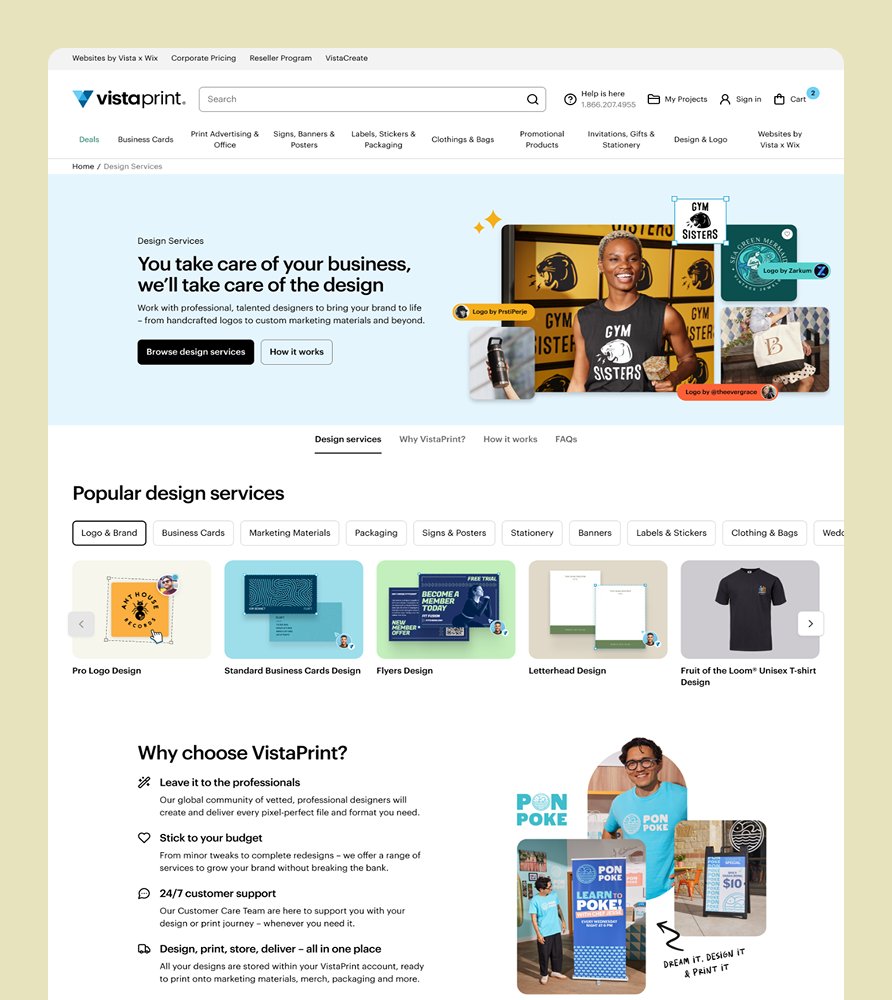 VistaPrint Expert Services design, screen 1