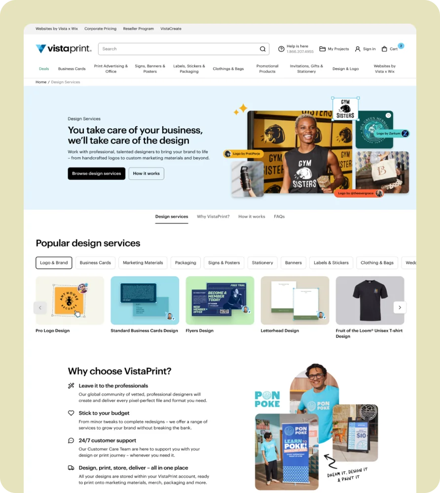 VistaPrint Expert Services design, screen 1