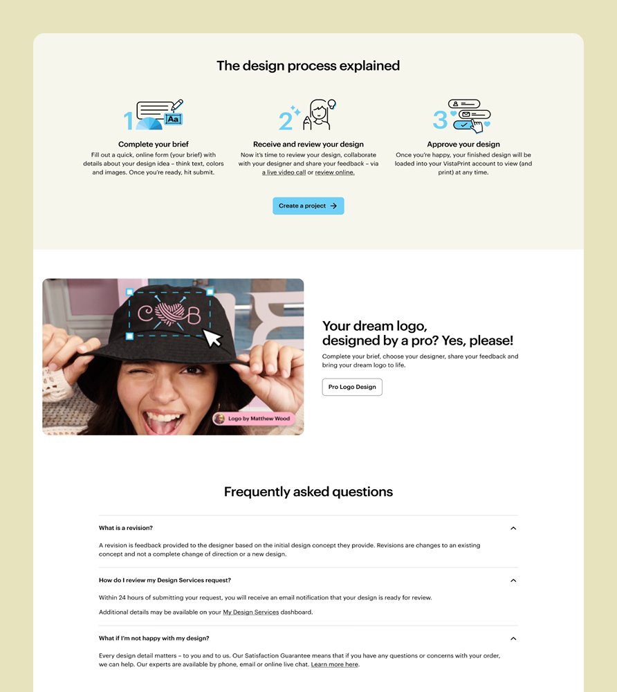 VistaPrint Expert Services design, screen 2