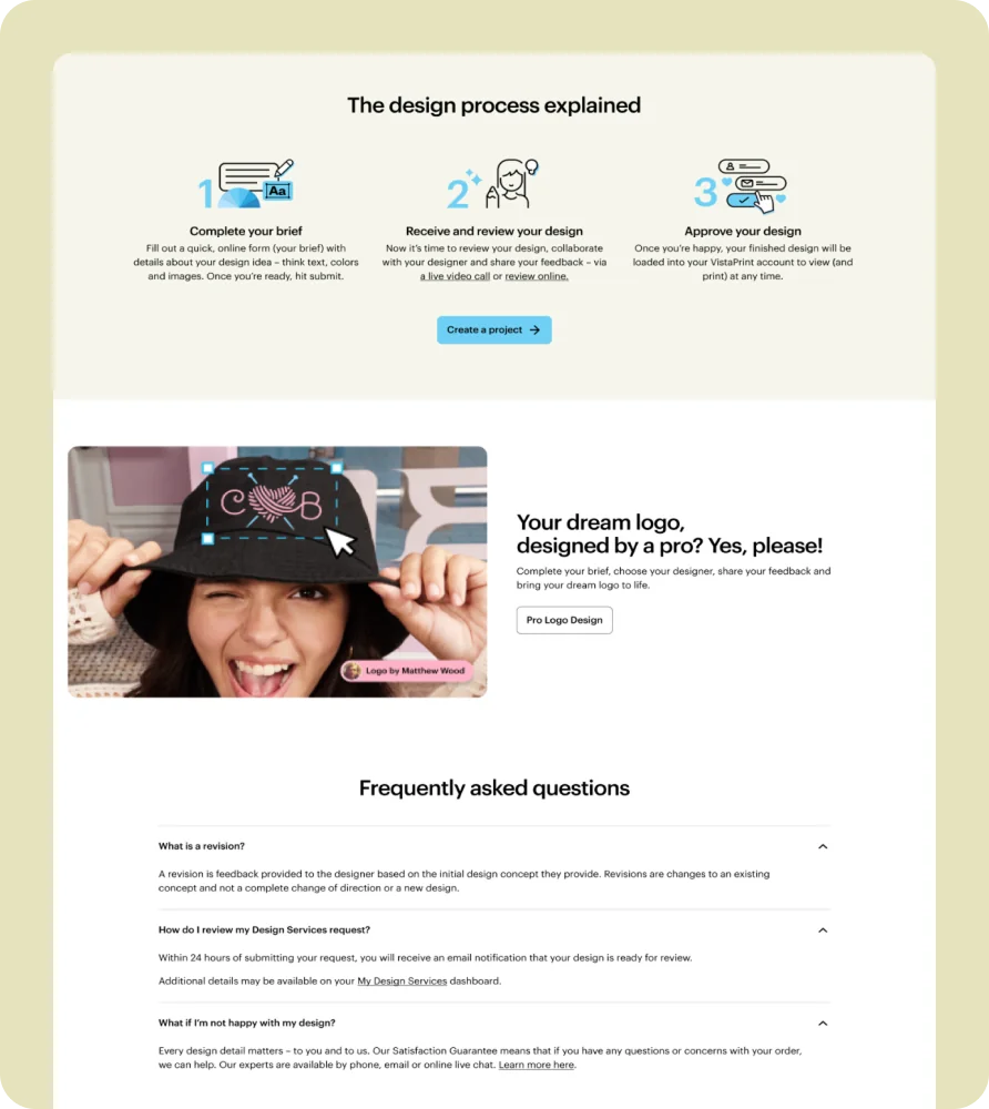 VistaPrint Expert Services design, screen 2
