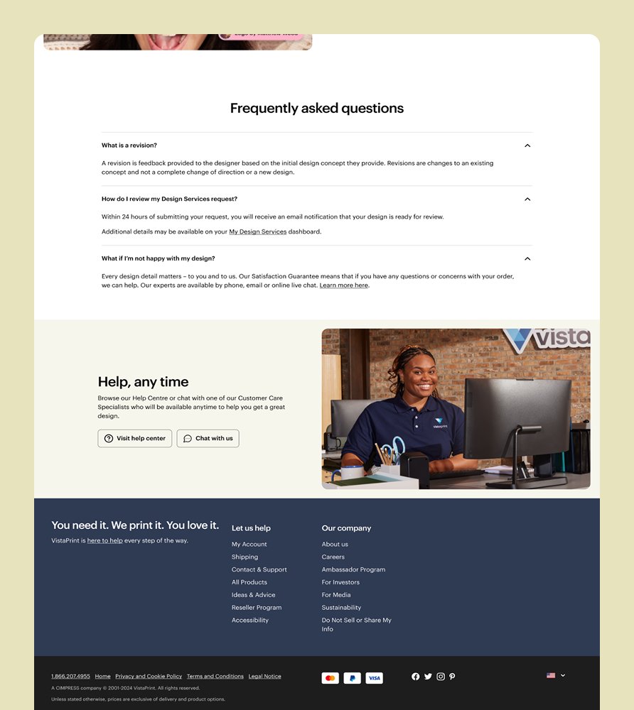 VistaPrint Expert Services design, screen 3