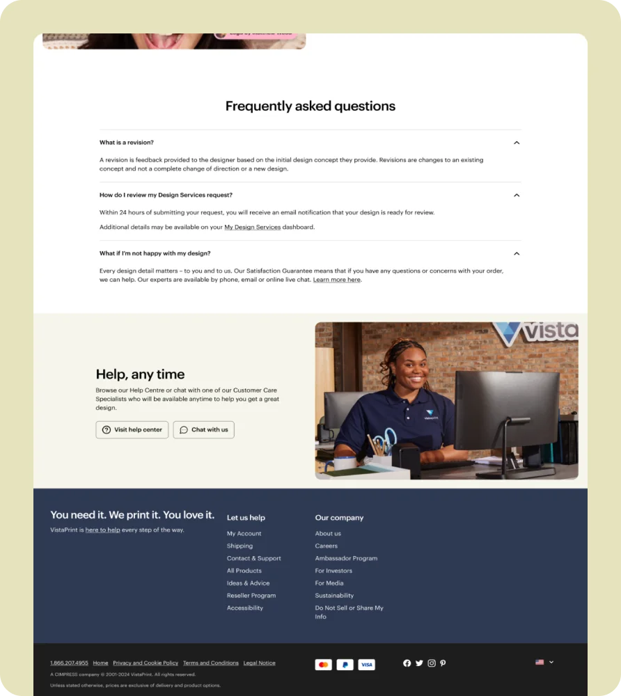 VistaPrint Expert Services design, screen 3